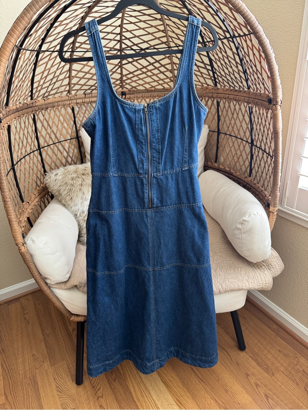 Free Assembly Sleeveless Denim Square Neck Midi Dress Small